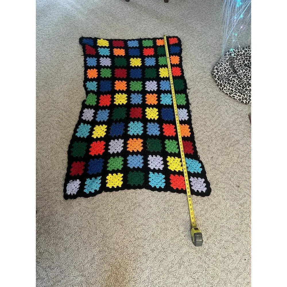 Vintage Multicolor‎ Crochet Granny Square Afghan Throw Blanket 60x36